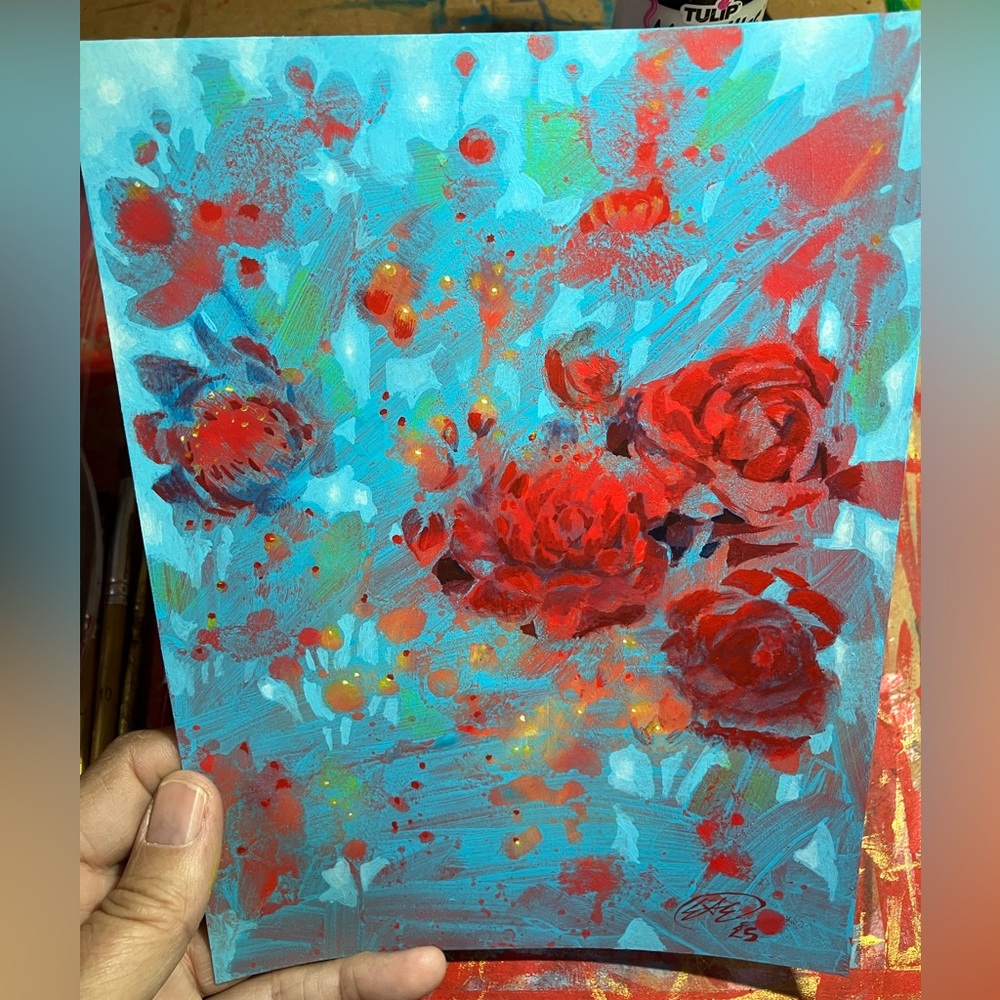 Original painting rose garden surreal art impressionist floral decor Artettina - Picture 6 of 10